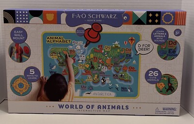 FAO Schwarz World of Animals Interactive Map Easy Wall Mount - New