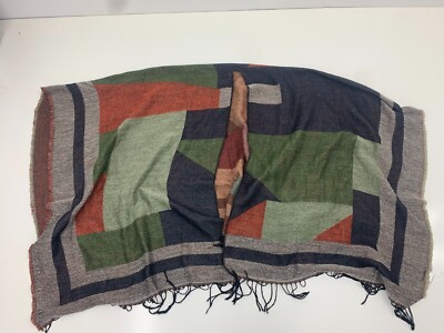 Urban Coco Womens Green Orange Multicolor Colorblock Knit Shawl One Size