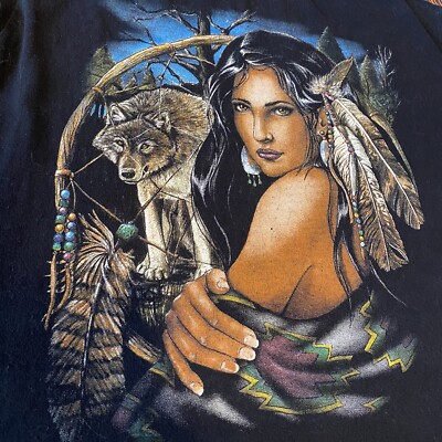 vintage harley 3d emblem style shirt wolf native american size 