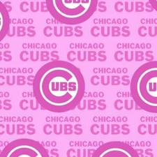 BTHY MLB Team Chicago Cubs Logo Pink Cotton Fabric By 1/2 Yard