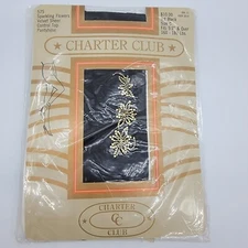 Vintage Charter Club Pantyhose Sparkling Flowers Velvet Sheer Control Top Size C
