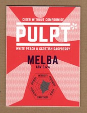Pulpt Melba white peach & Scottish raspberry cider pump clip/badge.