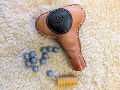Handmade Tan Leather Musket Ball Ammo Flask with Stopper 6'' x 5'' x 2.25''