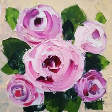 Royal Peony Painting Flowers Wall Art Impasto Oil Original Art 6x6"