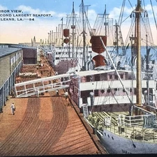 Harbor View Seaport Postcard Linen Vintage New Orleans Louisiana USA