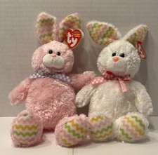 Ty Beanie Babies Easter Bunnies Lot Of 2 Hippity  Hoppity White Pink With Tags