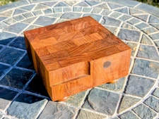 VTG Siamese Teakwood Mini Footed 5x5" Cheese Butcher Block Cutting Square MCM