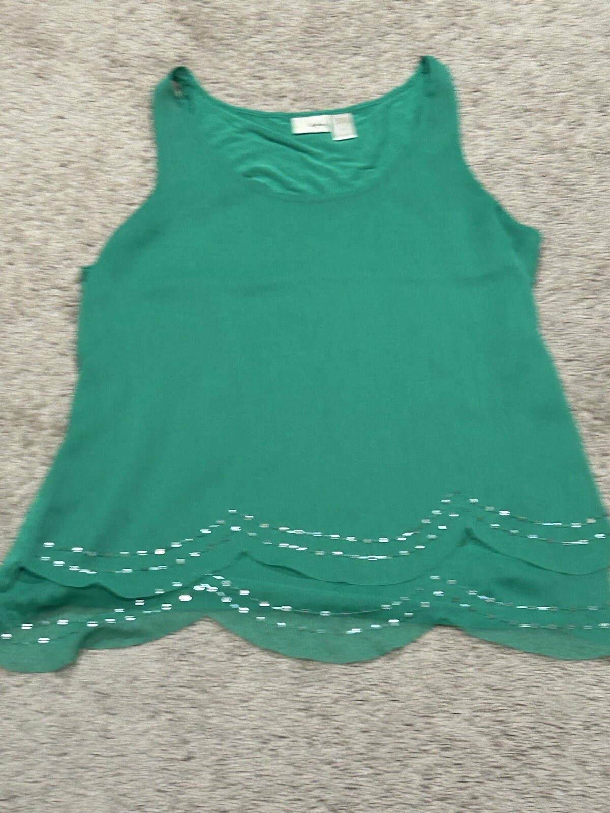 Daytrip Womens Shirt Size Medium Green Embellished Beaded Dressy Flowy Comfort