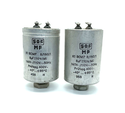 2x Vintage Rare SAF MP Capacitors 8 uF 160V-/110V~ tested, Vloss 0.3% ESR=0.35K