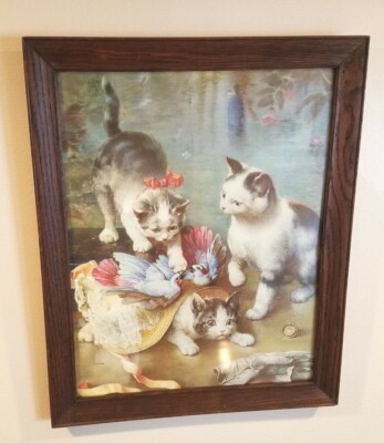 Exceptional Victorian Era Lithograph Titled ''MISCHIEVOUS KITTENS'' By C. Reichert