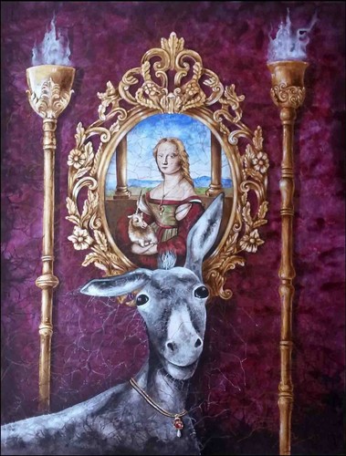 Donkey unicorn lady portraiture animal portrait contemporary artist art painting - Picture 4 of 24