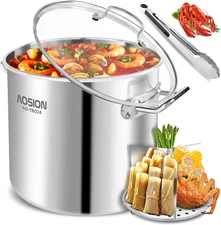 24 Quart Stainless Steel Stock Pot with Lid, 3-IN-1 Heavy Duty Tamale Steamer Po