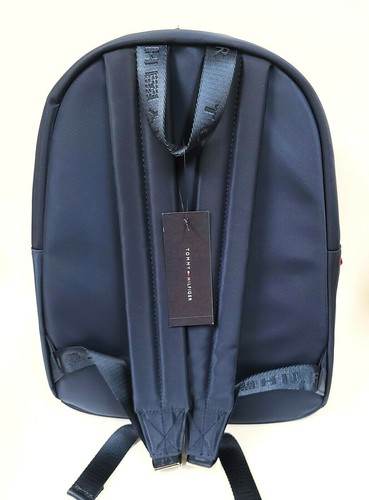 NEW TOMMY HILFIGER NAVY BLUE NYLON,WHITE,RED STRIPED,ZIP,BACKPACK,SHOULDER BAG - Picture 2 of 10