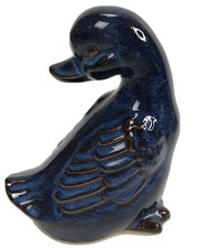 Vintage Pottery Duck Figurine cobalt Blue Bird Speckled woodland farmhouse