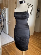 Calvin Klein pleated Tiered black Satin cocktail dress Knee Length Bodycon 2