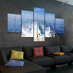 Deep Sea Fishing Rods 5 Panel Canvas Wall Art Room Home Decor