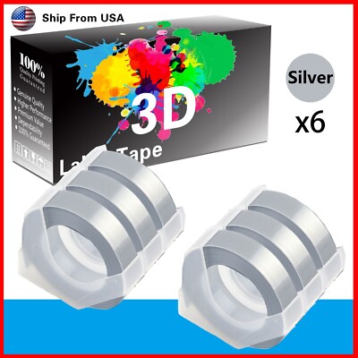 6 Silver Rolls Label Tape 3D Compatible for Dymo 20008 Dymo 20008CP Label Maker