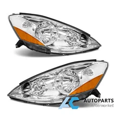 For 2006-2010 Toyota Sienna Headlights Headlamp Assembly Pair Chrome Amber