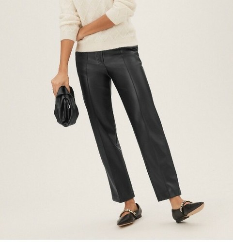 M\u0026S Leather Look Straight Leg Trousers 