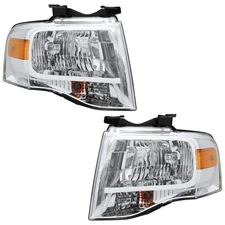 Headlight Headlamps Chrome Housing Amber Corner For 2007-2014 Ford Expedition