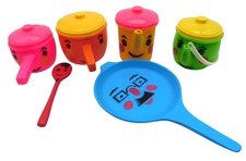 Worcester Toy Co Vintage Plastic Toy Lot Pots Pans Skillet Spoon Face Colorful