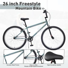 26" Freestyle Bike for Teens,Steel Frame Single-Speed Moutain Bicycle w/2 Pegs