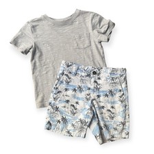 Janie and Jack Boys Pocket Tee and Tropical Palm Tree Print Shorts Set 4/5