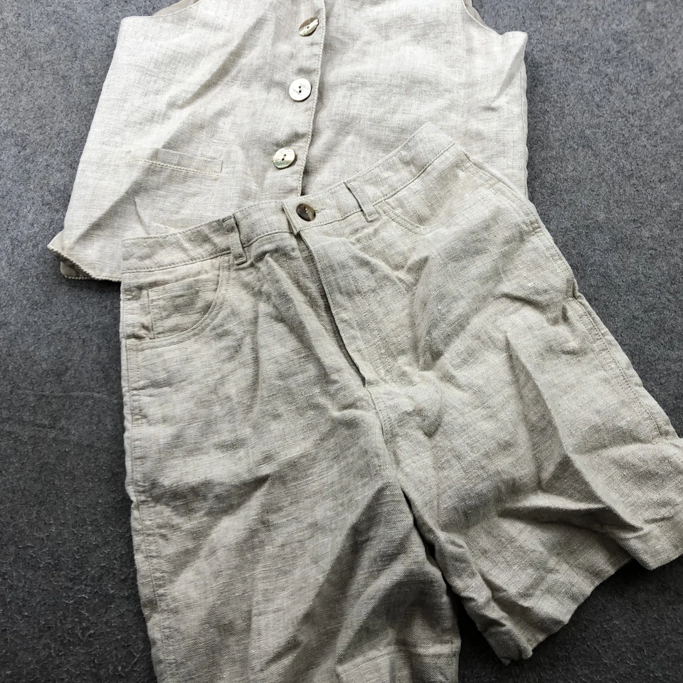 Conjunto de pantalones cortos chaleco tallado con volantes para mujer mediano/10 mezcla de lino traje de verano dos piezas Foto 3 de 4