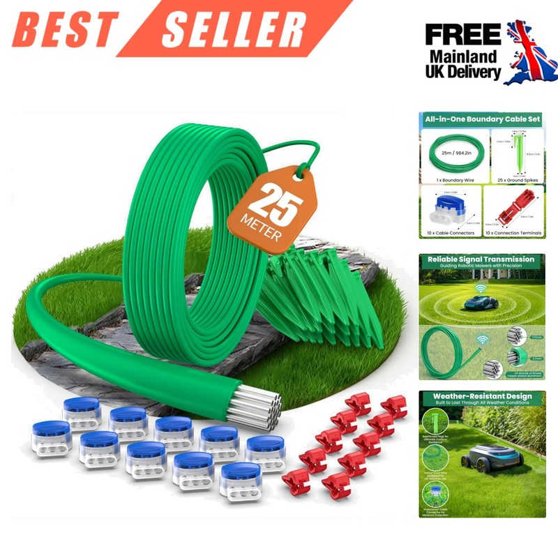 25m Universal Boundary Cable Set for Robotic Lawnmowers - Complete Accessory Kit