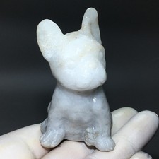 158g Natural Crystal white jade Hand Carved Exquisite dog Figurine H500