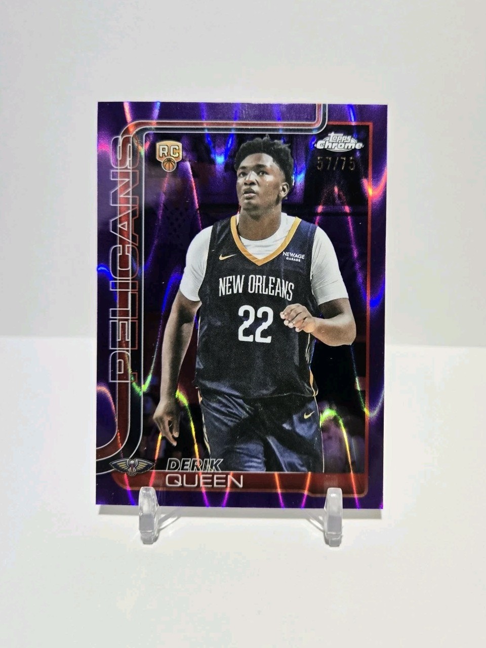 Topps 2025-26 Chrome Derik Queen #263 Purple Raywave Rookie /75 Pelicans