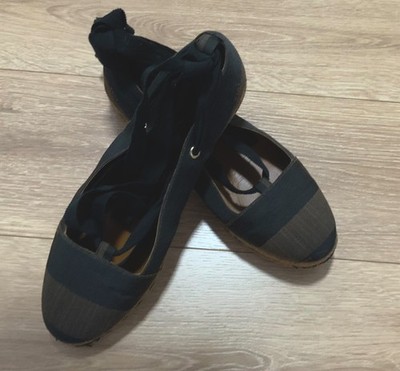 Fendi Ballerina Pequin Espadrilles Black Brown Lace Up Ankle Size 8.5 $770