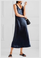 VINCE Sleeveless Midi Slip Dress Coastal Blue Satin