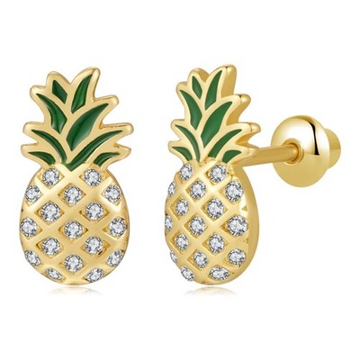 Ananas Ohrstecker für Mädchen Damen - 14K vergoldet Sterlingsilber Hypoal