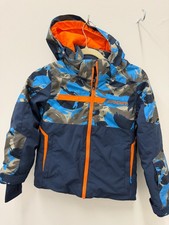 Spyder Boys Size 8 Ski Jacket Blue Camo Orange Hooded Insulated Snow Coat