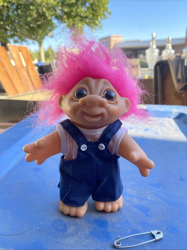 RARE VINTAGE 1984 T DAM Troll Doll Pink Hair Overalls Outfit Original