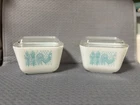 Set of 2 Pyrex Amish Butterprint Turquoise Rooster 501  Dish 1-1/2 Cup w/ Lid