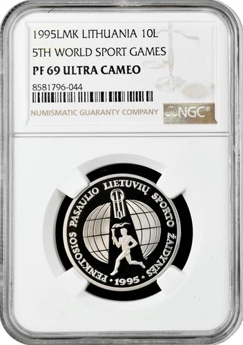 Lithuania 10 litu 1995 LMK, NGC PF69 UC, "5th World Sport Games" Top Pop