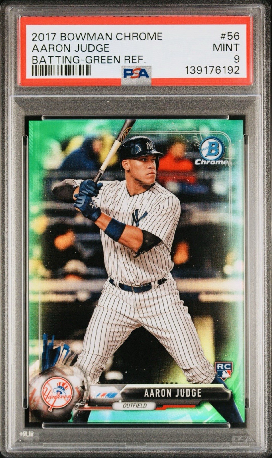 2017 Bowman Chrome Aaron Judge Green Refractor RC #56 65/99 MINT PSA 9 POP 9