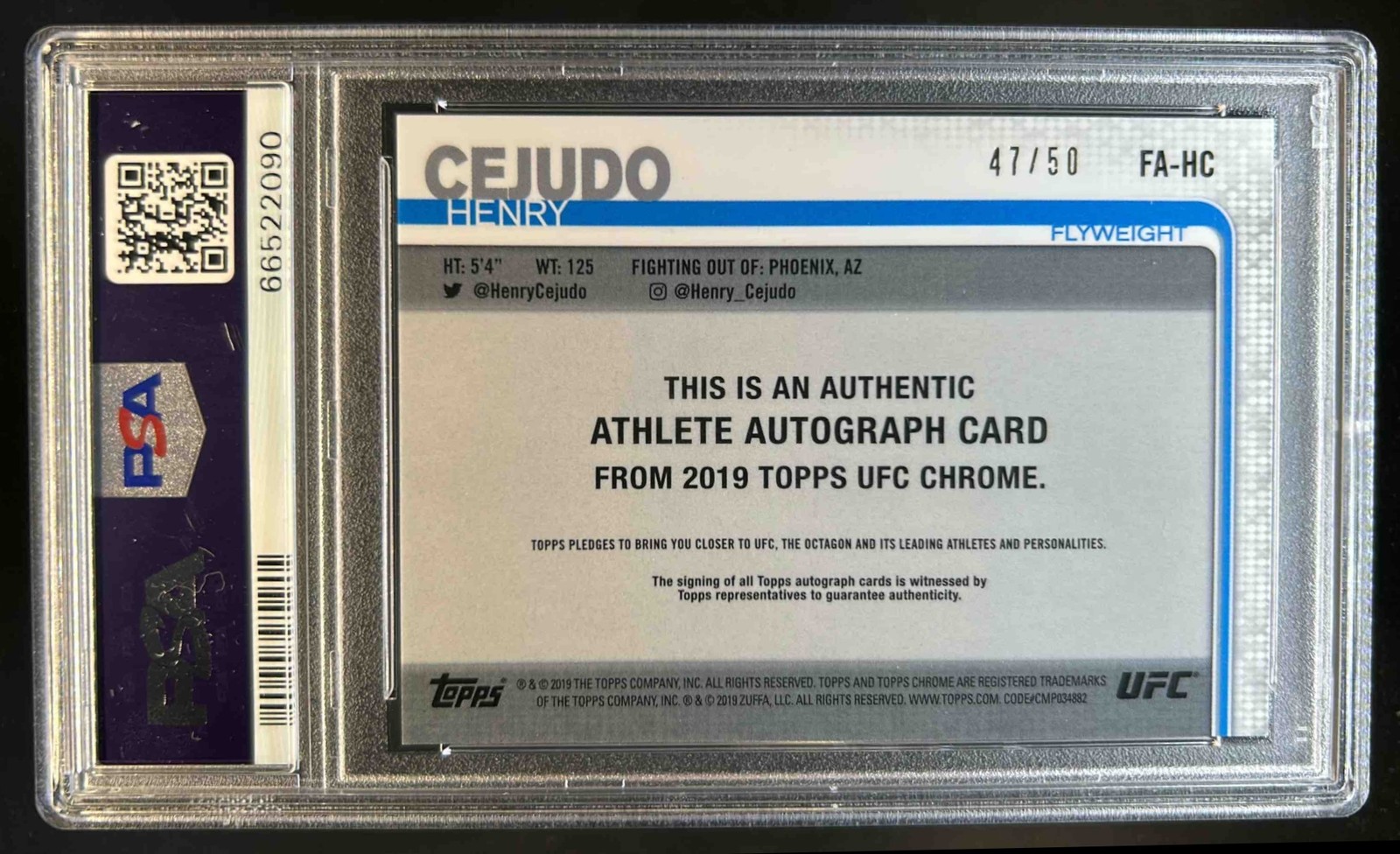 2019 Topps Chrome UFC Henry Cejudo Auto Autograph Gold Refractor #/50 PSA 9 view 2
