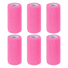 4" x 177" 6 Pcs Self Adhesive Bandage Wrap Elastic Self Tape Bright Pink