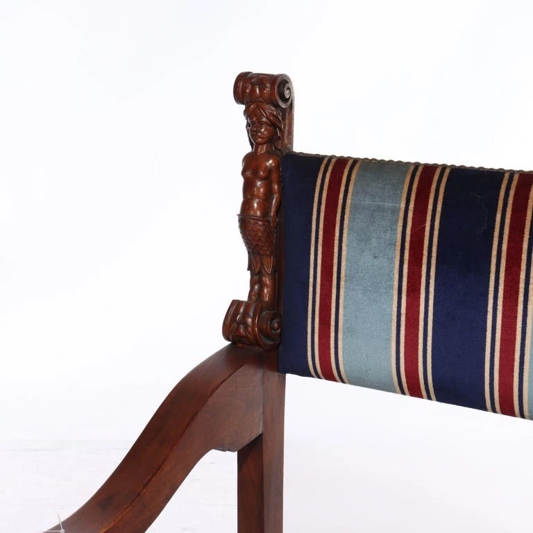 Silla trono nogal tallada en figura barroca italiana C1890 Foto 3 de 4