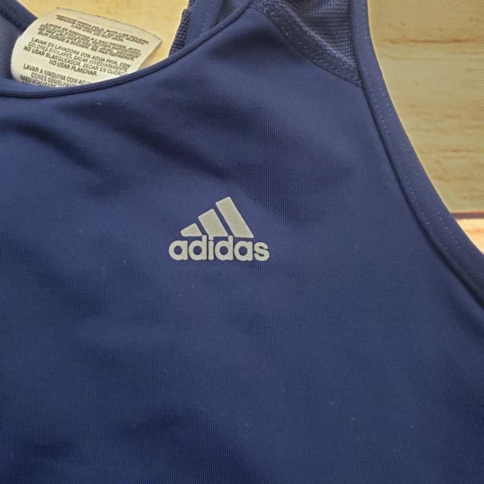 Camiseta sin mangas Adidas vintage para mujer grande AZUL ClimaLite entrenamiento espalda deportiva Foto 3 de 4