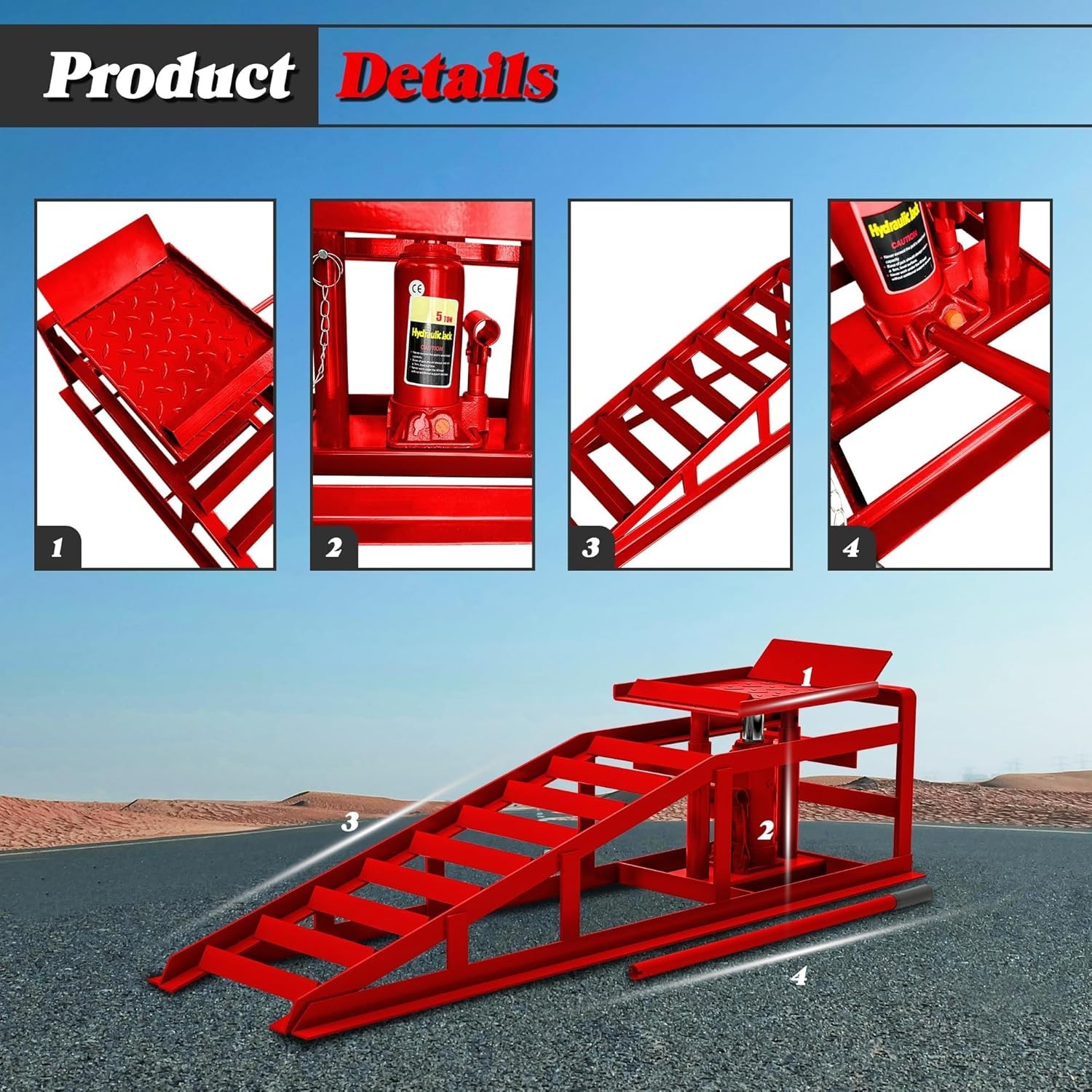Transformer Car Ramp 2 Pack Hydraulic Car Ramps 6600 LBS 3 Ton Auto Car Truck Vehicle ...