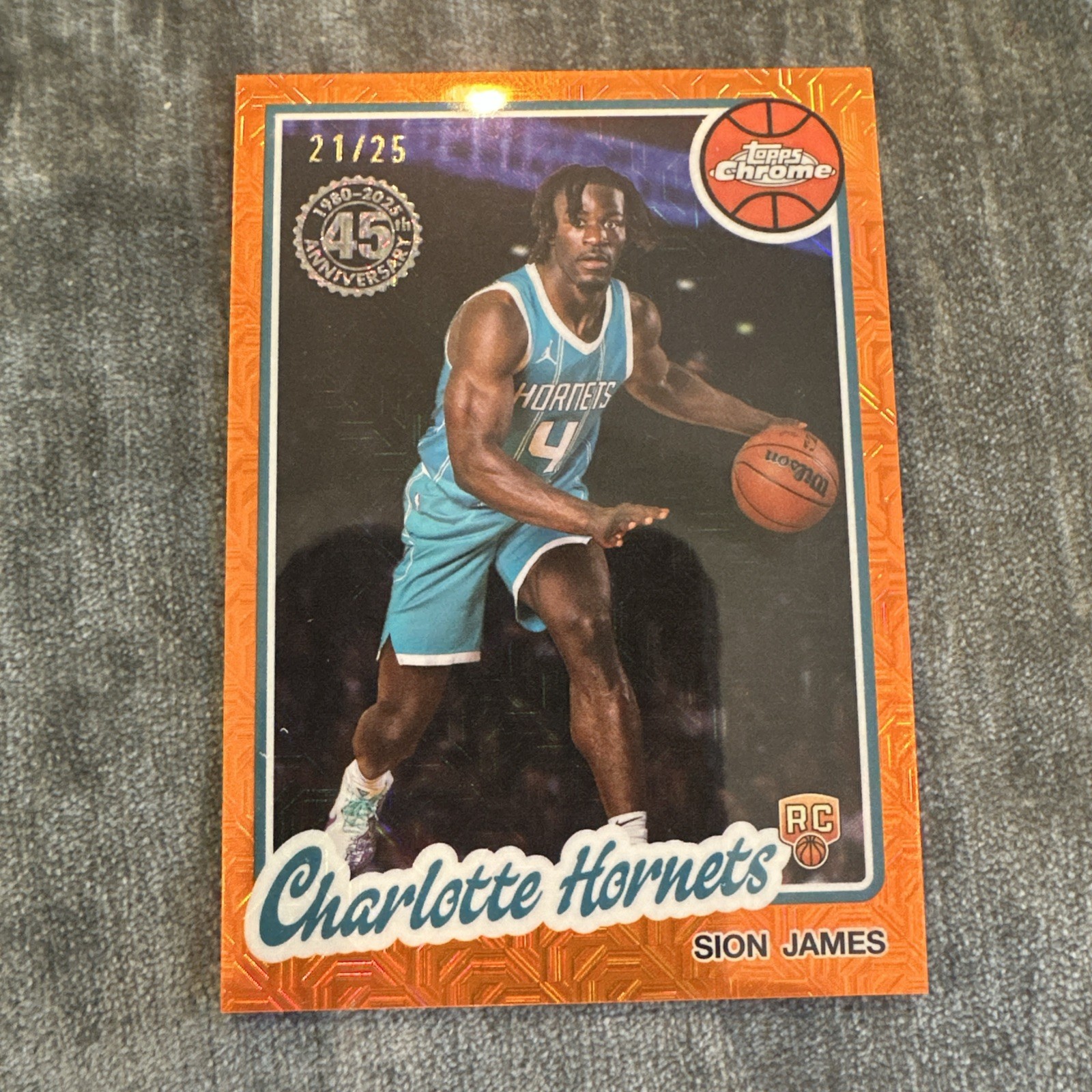 SION JAMES Rookie Orange Mojo Silver 21/25! 2025-Topps Basketball TC-SJ