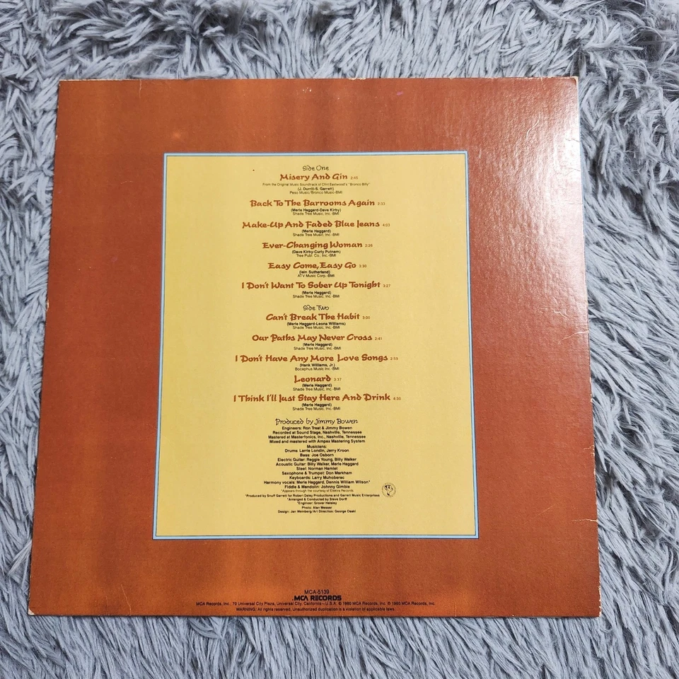 Merle Haggard Back To The Barrooms Vinyl Record LP MCA 1980 Country Music Album Foto 3 de 4