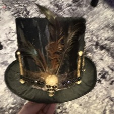 Spirit Black Top Hat with Skull, Feathers Bones Halloween Masquerade Costume