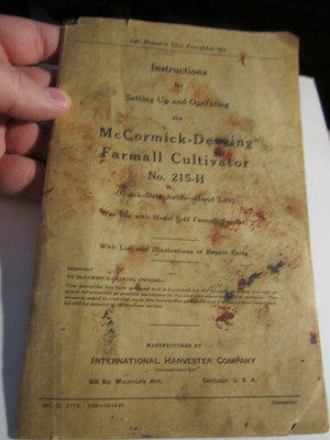 1935 MCCORMICK-DEERING FAMALL CULTIVATOR NO. 215H PARTS MANUAL -  BBA-50