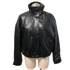 Zara Bomber Jacket Women XS Black Faux Leather High Neck Zip Front New