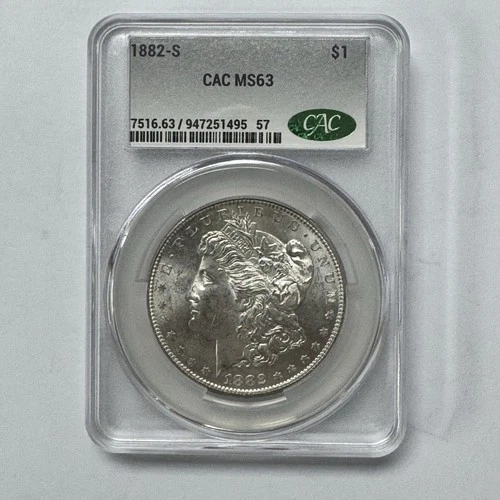 1882-S Morgan Silver Dollar $1 CAC MS63 Coin